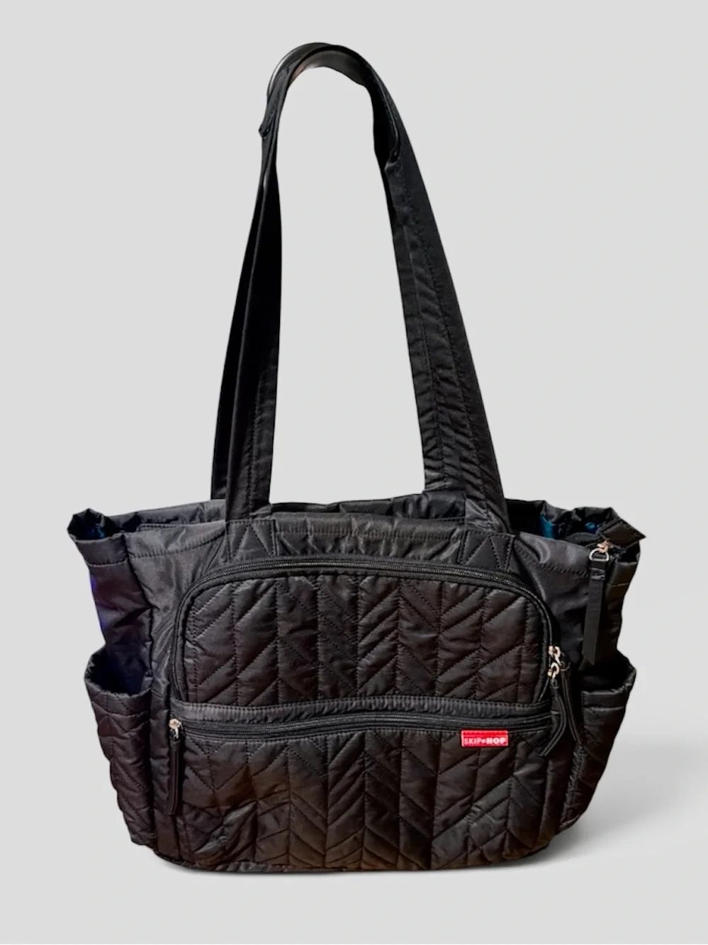 Skip Hop Forma Black Quilted Diaper Bag Tote Travel Carryall Teal Interior